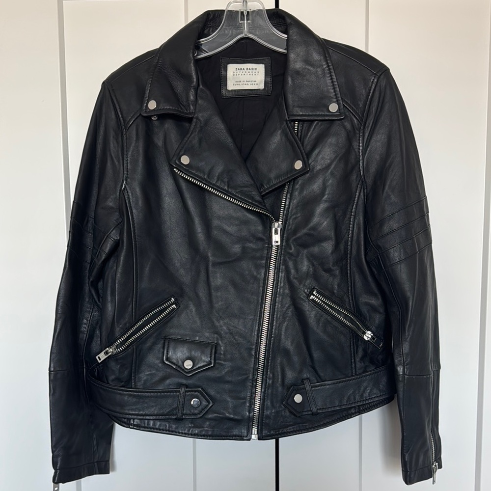 Zara Black Leather Motorcycle Jacket
